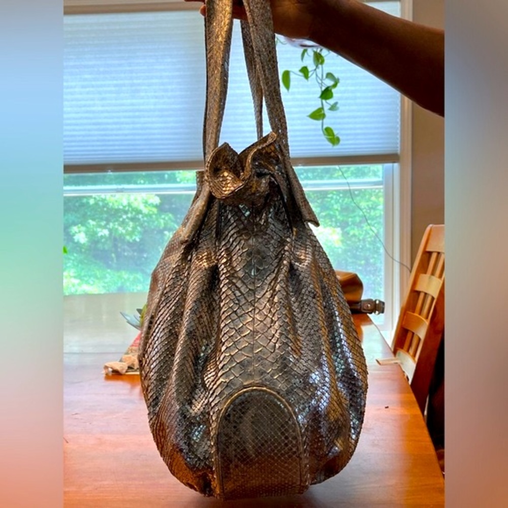 Zagliani Python Silver Extra Large Tote Purse - image 4